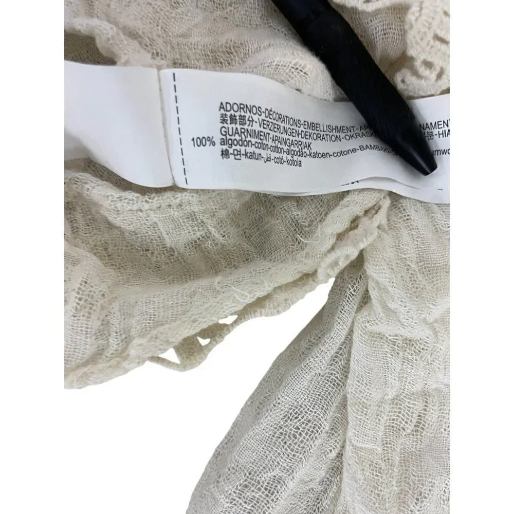 Zara Womens Top M Ivory Crochet Long Sleeve Cropped Blouse Cotton 3440/244 NWT